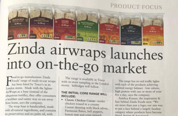 Zinda AirWraps in International Sandwich News