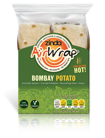 zinda bombay potato food wrap is a high protein vegetarian meal