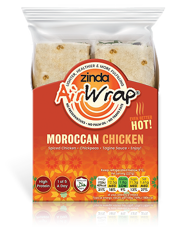 zinda moroccan chicken food wrap is a high protein low calorie meal
